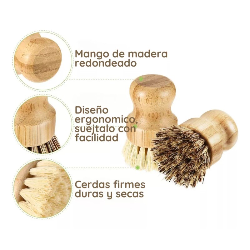 Veraly Kit Limpieza Cocina Cepillo Lava Trastes Con Base Madera