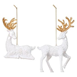 Tokyodo XO002900-zzz Christmas Ornament, Decoration, Mieer Raindeer Ornament, White Gold, L 4.3 - 5.9 x W 3.3 x D 2.0 inches (11 - 15 x 8.5 x 5 cm), Pack of 2