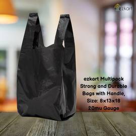 ezkart ezkart Black Plastic Carrier Shopping Bags Perfect for Groceries, Restaurants, and Daily Needs-20mu Thickness, Can be Used for Multi-Purpose (Black-100pk, 8x13x18 Inch-20mu)