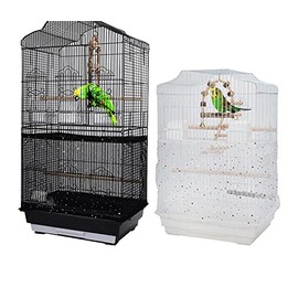 2PCS Adjustable large Bird Cage Cover Birdcage Nylon Mesh Feather Net Cover Seed Catcher Twinkle Star Universal Guard Skirt for Parakeet Macaw African Round Square Cage Parrot(XL, BLACK + WHITE)