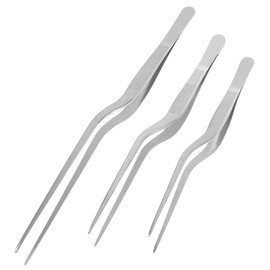 Vaguelly 3Pcs Stainless Steel Kitchen Tweezers Curved Tip Food Tweezers for Cooking and Plating Fish Bone Pliers Kitchen Tools