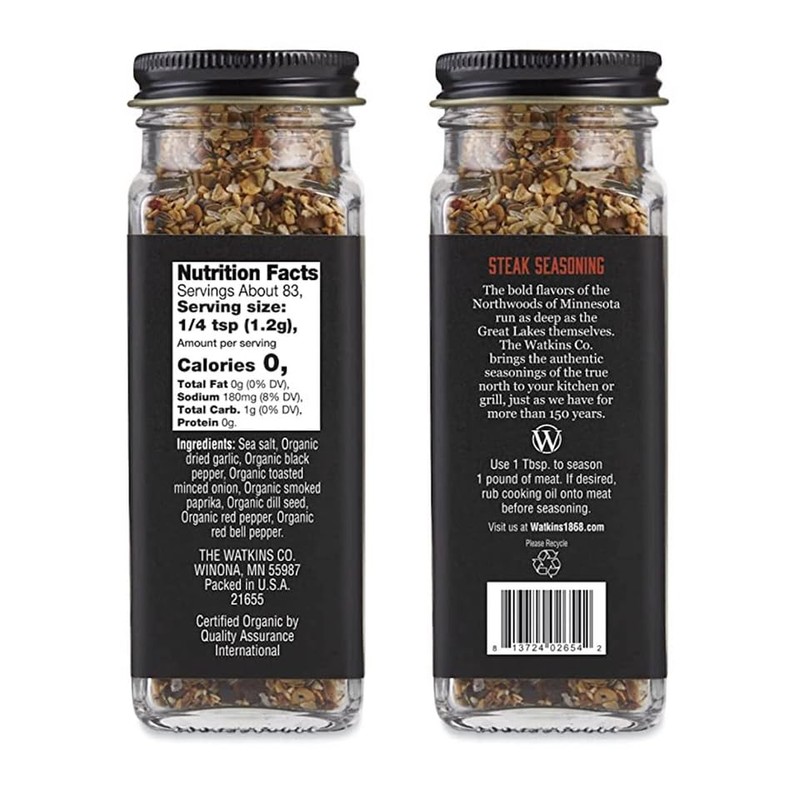 Watkins 1868 Organic Grilling Steak Seasoning, 3.5oz (Pack of 1)