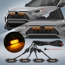 FICOLPO 4 Pcs Grille Lights Compatible with 2019 2020 2021 2022 2023 2024 RAV4 Hybrid LE, XLE, XLE Premium, SE, XSE, Limited - LED Front Grille Lights Accessories with Harness and Fuse (Amber)