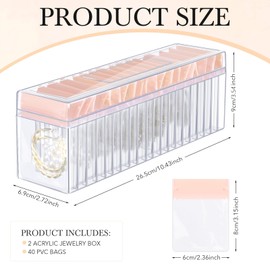 Kenning 21 Pcs Acrylic Jewelry Case Organizer, Clear Jewelry Organizers Holder with Portable Anti Tarnish Storage Bags for Rings, Earrings, Necklaces, Ideal Gifts for Women (Rose Pink)