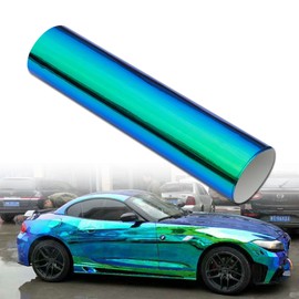 AuMoHall Holographic Laser Green to Blue Chrome Car Vinyl Wrap Glossy Chameleon Vehicle Vinyl Film Car Motorcycle Color Changing Film, 59.84'' x 118.11''