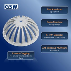 GSW FS-DS Aluminum Dome Strainer, Floor Sink Drain Cover for 12" Floor Sink. 5-1/4" Diameter