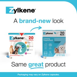 ZYLKENE Calming Supplements for Cats & Dogs up to 10kg - Promotes Relaxation & Calm for Short-Term Challenges - Easily Administered - 20 Capsules