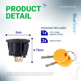 BlueStars 725-12066 Ignition Switch 3 Position 6 Pin with Keys - Compatible with Cub Cadet Cadet ZT1-42 ZT1-46 ZT1-50 ZT1-54 ZT2-50 ZT2-54 MTD Z510 Z530 Z550 Z560 Z5200 - Replaces 725P12066 925-12066