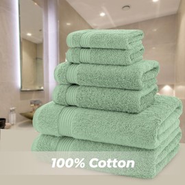 American Bath Towels 100% Cotton 6 Piece Turkish Towel Set, Ultra Soft Absorbent Bathroom Towels, 2 Bath Towel 2 Hand Towels 2 Washcloths, Sage Green