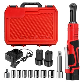 FULLYEA Electric Ratchet Wrench Set,40 Ft-lbs, 550 RPM, 16.8V Cordless Ratchet Wrench 3/8", Variable Speed Power Ratchet Tool Kit with 1/4" Adapter, LED Light, 2 * 2.0Ah Batteries and Fast Charger