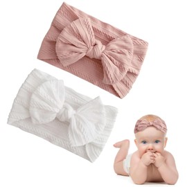 Wolepaz 2 Pcs Baby Headband，Pink and White Baby Turban Headbands，Girl Bows Headband Cute Accessories for Newborns and Toddlers