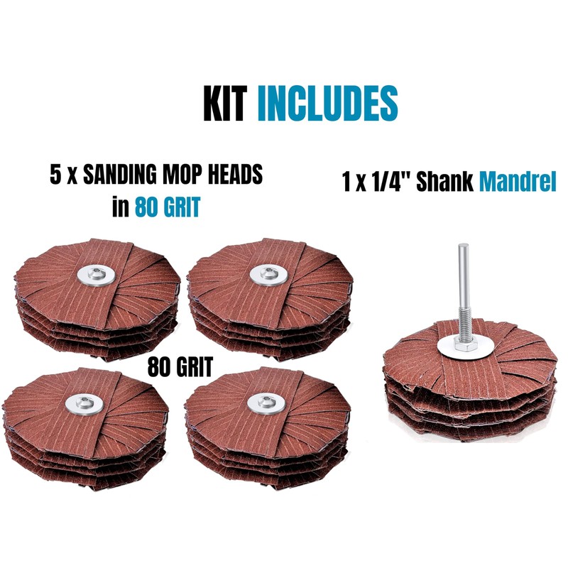 LINE10 Tools 5 Pieces 4 Inch Sanding Mop Kit, Moulding