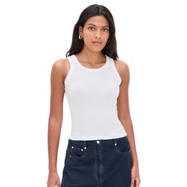 perfectwhitetee Women's Elle Rib Tank, White, XL