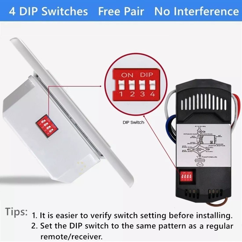 53T Ceiling Fan Wall Remote Control 4DIP Switch for Harbor