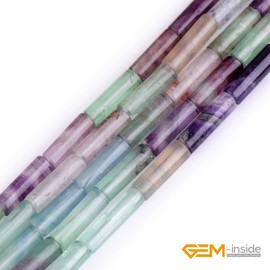 GEM-Inside - Tubo de columna natural de 4 x 12 mm con piedras preciosas de fluorita púrpura para hacer joyas, 15 pulgadas