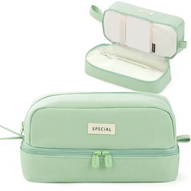MAMUNU Large Pencil Case for Boy Girl, Big Capacity Aesthetic Pencil Case with 2 Compartments and Handle, Pencil Pouch Stationery Organizer for Office College School Women Students (Green)
