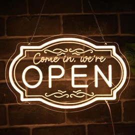 Britrio LED Open Sign for Business Neon Open Sign for Beer Bar Pub Cafe Restaurants Barber Shops Salons Tattoo Studios Club Wall Storefront Window Decor 5V USB Powered with Dimmer Switch Warm White
