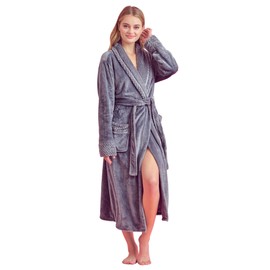 Women’s Comfortable Fleece Bathrobe – Plush Soft Robe for Women (S/M, Gray)