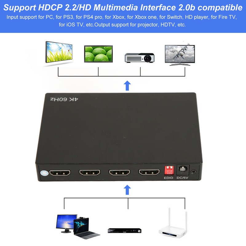 HD Multimedia Interface Switch 4K 4 in 2 Out 3.5mm