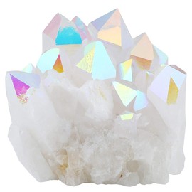 KYEYGWO Natural Rock Crystal Titanium Coated Crystal Quartz Cluster Specimen Gemstone Figure Decoration, Irregular Natural Piece Healing Reiki Stone Decoration, Angel Aura