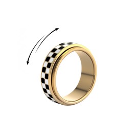Decixde Checkered Fidget Ring for Women Men 18K Gold Plated Stainless Steel Anxiety Spinner Rings Black and White Checkerboard Rotating Spinner Ring Stress Relief Jewelry for Women Men (Gold-10)