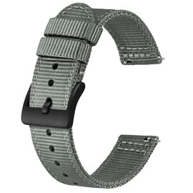 [BISONSTRAP] Nylon Watch Band, Two Piece Military Watch Band, Brushed Buckle, Quick Release 18mm, 19mm, 20mm, 22mm Replacement Strap for Men, 19 mm, Nylon