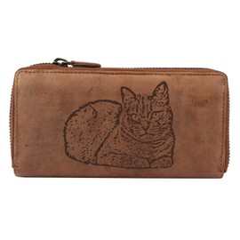 Women's Wallet with Cat Motif Leather 19 x 2.5 x 10 cm I Gift Idea for Cat Lovers, Cat 04, Vintage