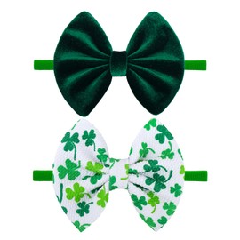ONENINEDREAM St. Patrick's Baby Headbands Bows Velvet Baby Girl Bows Green Leaves Nylon Headbands Newborn Hair Bow Shamrock Toddler Girl Headbands with Bows Infant Kids Hair Accessories