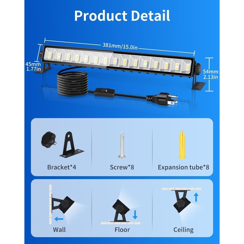 THECHAM IP66 Waterproof 45W LED Shop Lights, 5400LM 6000K Daylight