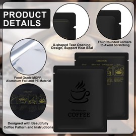 100 PCS Drip Coffee Bag with Coffee Filter Paper Bag (100 PCS) Black Aluminum Foil Hanging Ear Coffee Beans Storage Packaging Bags, Portable Heat Seal Drip Coffee Pouches for Travel, Camping, Home