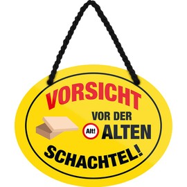 schilderkreis24 Tin Sign Funny Saying "Vorsicht vor der alten Schachtel!" Decorative Gift Idea Man Woman 18 x 14 cm