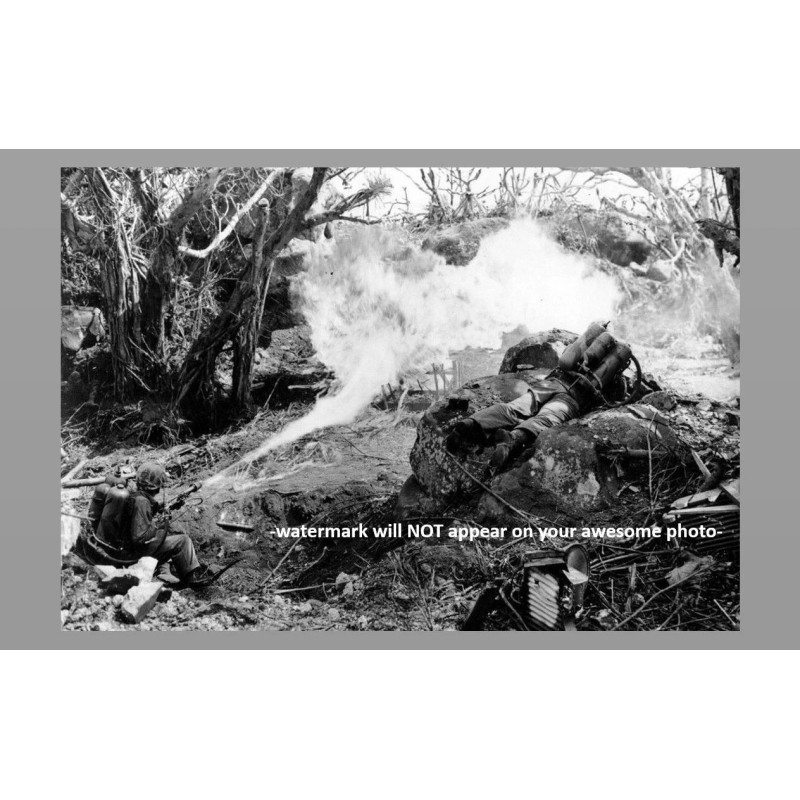 Flamethrower Attacks Japanese PHOTO US Marines World War 2, Battle