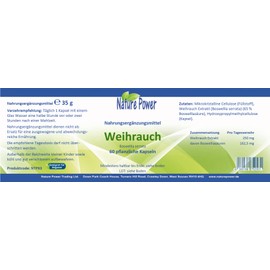 Frankincense (Boswellia serrata) - 250 mg incense extract per capsule - 60 vegetable capsules - GMO free and vegan - from NATURE POWER