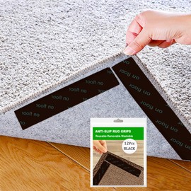 Rug Tape for Hardwood Floor 12 Pcs Carpet Tape Anti Slip Rug Pad Carpet Gripper for Area Rugs Black