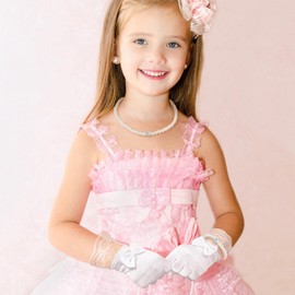 Geyoga 4 Pcs Pearl Necklace Set for Girls Little Girls Tea Party Jewelry White Pearl Earrings Bracelet Sets First Communion Gloves Kit for kids Age 4-12 Years (Elegant Style,4-8 Years)