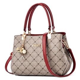 FOLOVEYA Handbags for Women PU Leather Exquisite Pendant Shoulder Bag Elegant Maple Leaf Top Handle Bag Ladies Handbags Crossbody Bag for Work Shopping Holiday Red