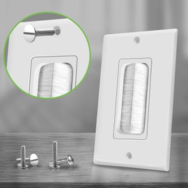 TOPGREENER 6 Pack Bristled Brush Wall Plate Multimedia Pass-Through Insert for Low Voltage Cables, HDMI Cables, Coaxial Cables, Speaker Wires, Home Theater Systems, Size 1-Gang 4.50" x 2.75", White