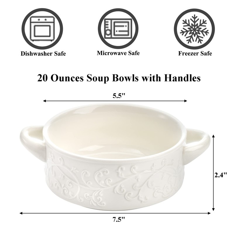 Okllen 4 Pack Ceramic Soup Bowls with Handles, 20 Oz