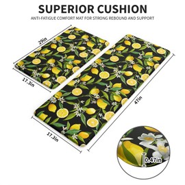 FYATHM Anti Fatigue Kitchen Mat for Floor Set of 2 Black Lemon Comfort Mats Cushioned Non Slip Waterproof Kitchen Rugs Standing Kitchen Mats for Floor House Sink Office