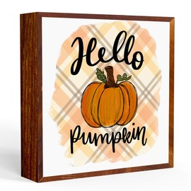 Rustic Fall Decor Pumpkin Decor Autumn Desk Decor Wooden Box Sign Office Home Farmhouse Bathroom Decor Wood Square Box Sign for Tabletop Bookshelf Tiered Tray Wall Decor Thanksgiving Christmas