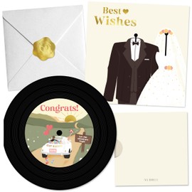 AUDREE Unique Record Wedding Card for Bride And Groom with Envelopes (6.5”x6.5”) - Record Gold Foil Greeting Card For Wedding, Congratulations Bridal Shower, Engagement, Newlywed