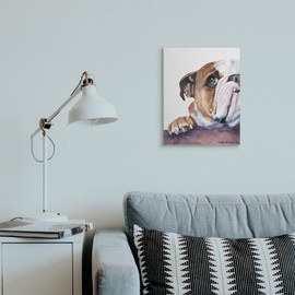 Stupell Industries Curious English Bulldog Gaze Pet Dog Portrait, Design by George Dyachenko Canvas Wall Art, 16x20, Brown