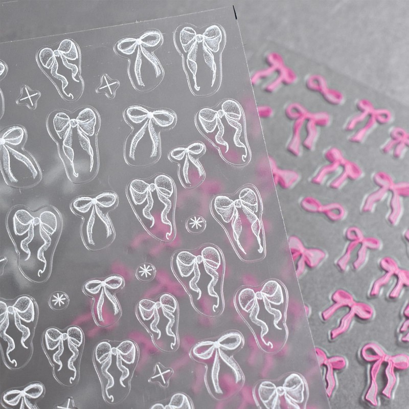 IDDFEVE Bow Nail Art Stickers - White Pink Bow Self-Adhesive