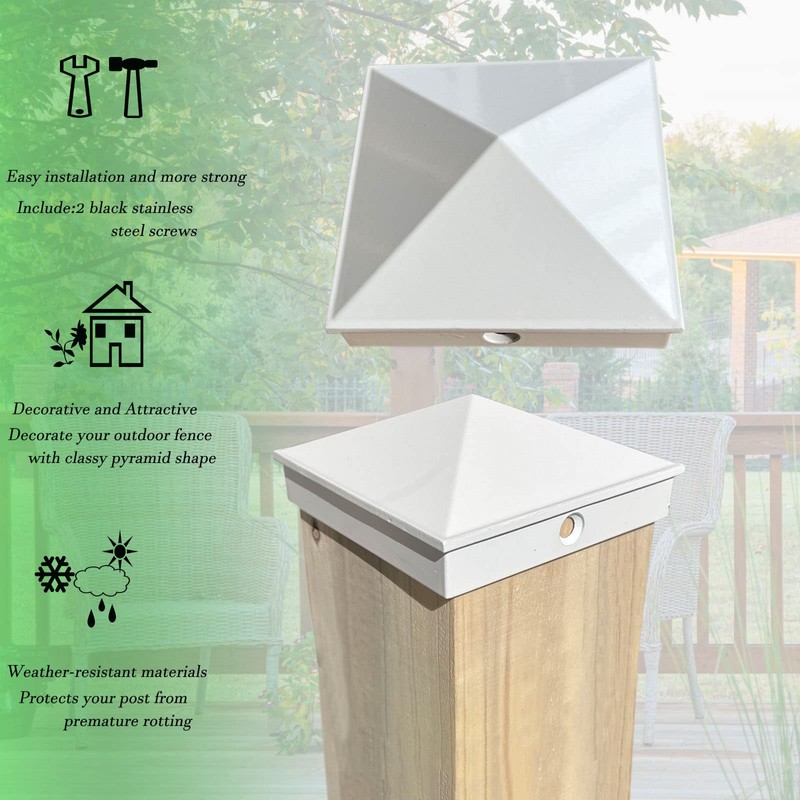 FGUYOHU 6x6 White Fence Post Caps Powder-Coated Aluminum Pyramid Deck