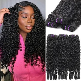 Burmese Curly Bundles Human Hair 14 16 18 Inch 14A Curly Bundles Human Hair 100% Unprocessed Wet And Wavy 3 Bundles 3c4a Water Wave with Spiral End Real Human Hair Extensions Natural Black