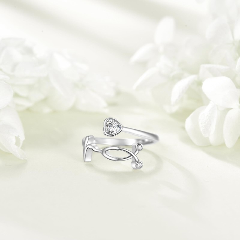 ONEFINITY Stethoscope Ring 925 Sterling Silver Adjustable Heartbeat ECG Stethoscope