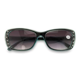 V.W.E. Women Bifocal Reading Sunglasses Reader Glasses Fashion Rhinestone Translucent (Blue, 2.75)