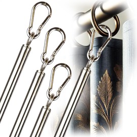 46 inch (4 Pack) Stainless Steel Iron Curtain Pull Wand - 2 inches shy of 48 inch Drapery Pull Rod - Versatile Curtain Wand - Strong Curtain Pull Rod - Metal Drapery Wand (46in SS 4pk)