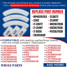 Whole Parts Washer/Dryer Damper Pad Kit Part # 203956 - Replacement & Compatible With Some Maytag, Admiral, Whirlpool Washing Machines - Relaces AP4024203, 1282 - Non-OEM Appliance Parts & Accessories