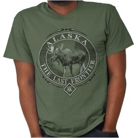 Alaska AK Rugged Mountain Moose Graphic T Shirt Men or Women Military Green